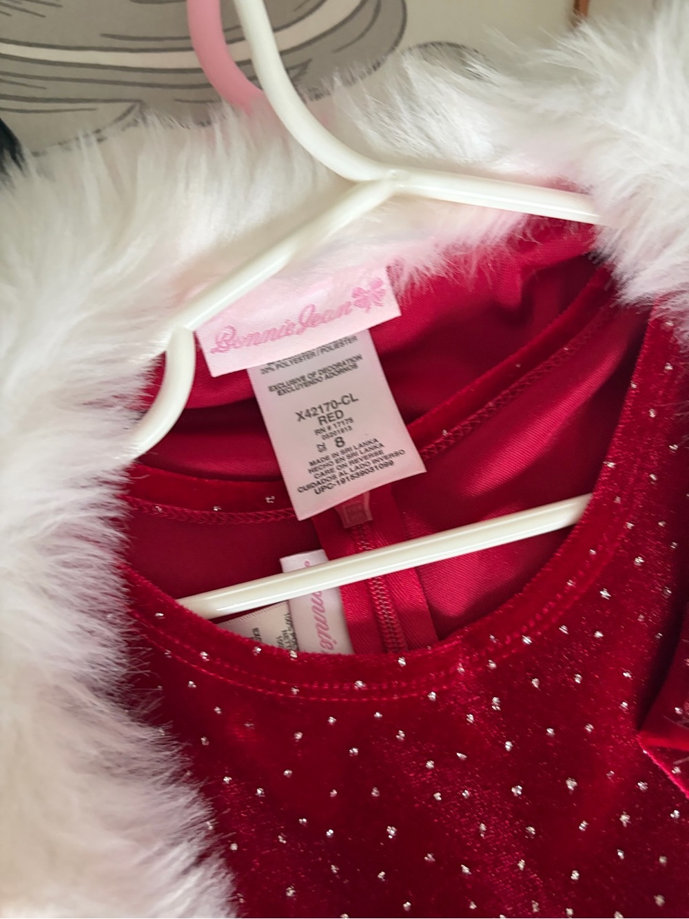 Bonnie Jean Red Velvet Dress with White Faux Fur Trim